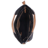 Open black Greenway showing the organic cotton lining, interior zip pocket, and slip pockets