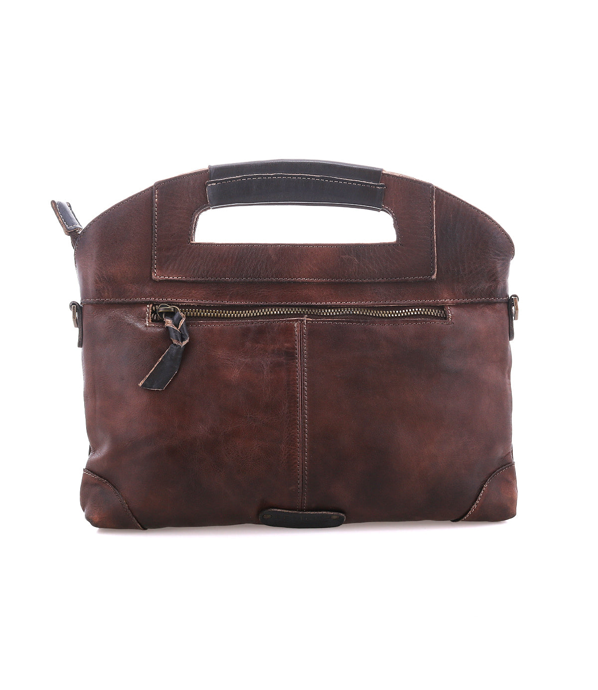 Back of the teak Greenway crossbody showing the exterior zip pocket and zip-top closure
