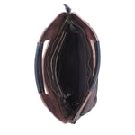 Open teak Greenway showing the organic cotton lining, interior zip pocket, and slip pockets