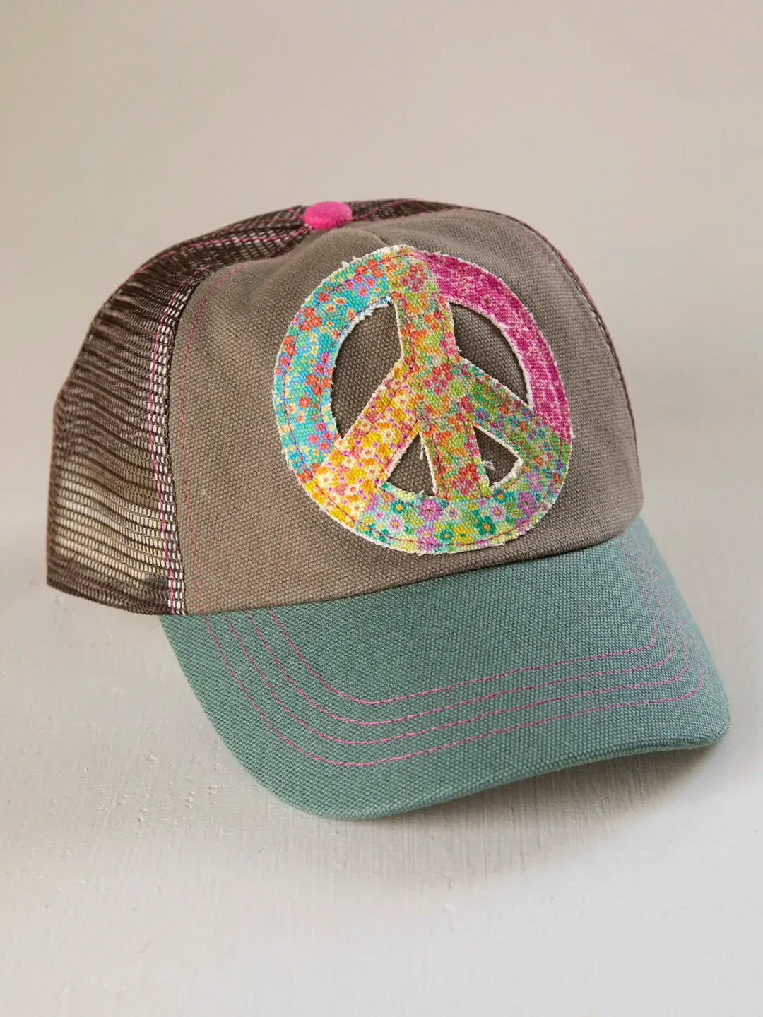 Natural Life Canvas Trucker Hat - Teal Peace Sign - Lace and Grace Boutique