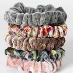 Natural Life Velvet Scrunchies, Set of 5 - Light Grey - Lace and Grace Boutique
