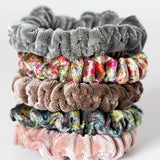 Natural Life Velvet Scrunchies, Set of 5 - Light Grey - Lace and Grace Boutique