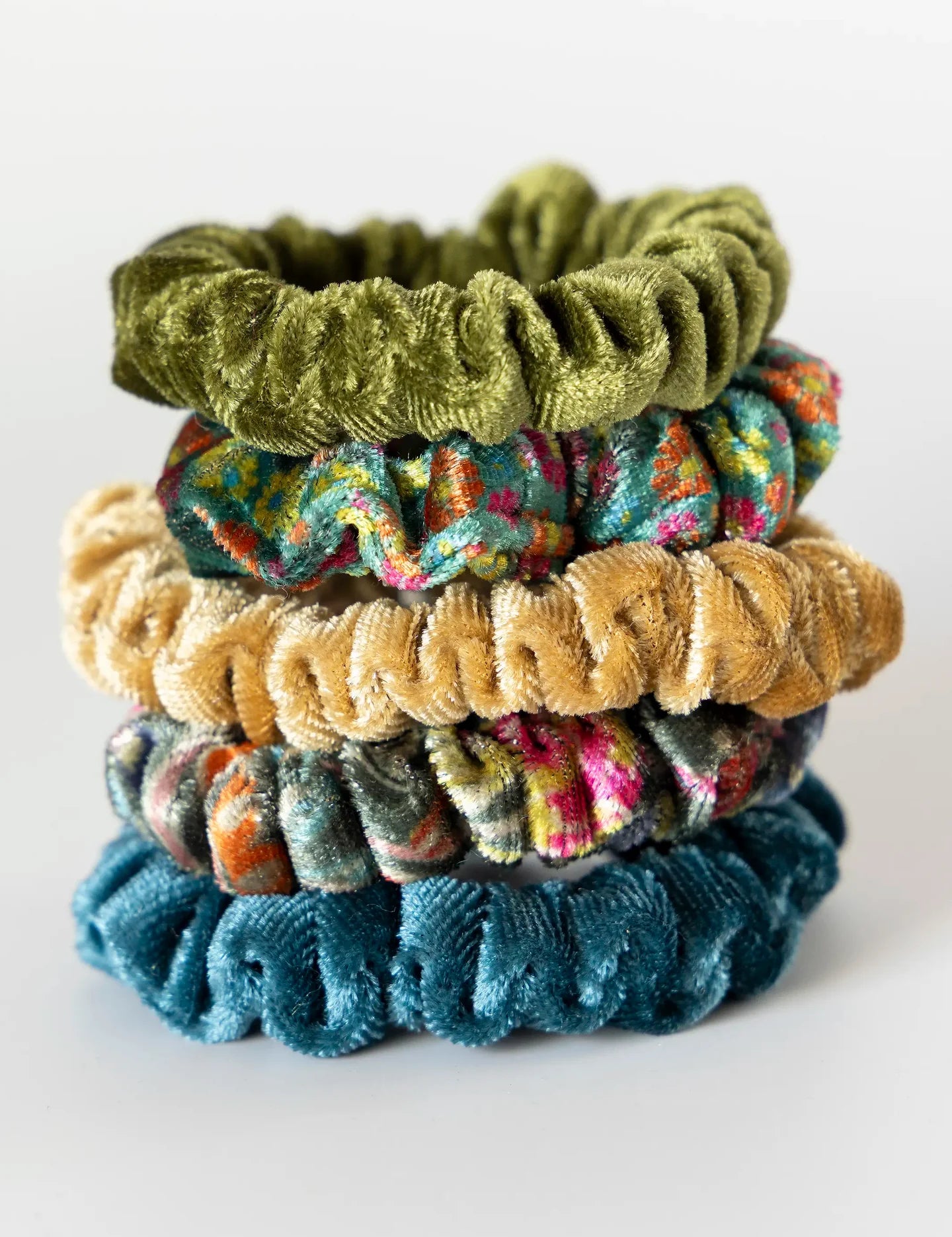Natural Life Velvet Scrunchies, Set of 5 - Olive - Lace and Grace Boutique