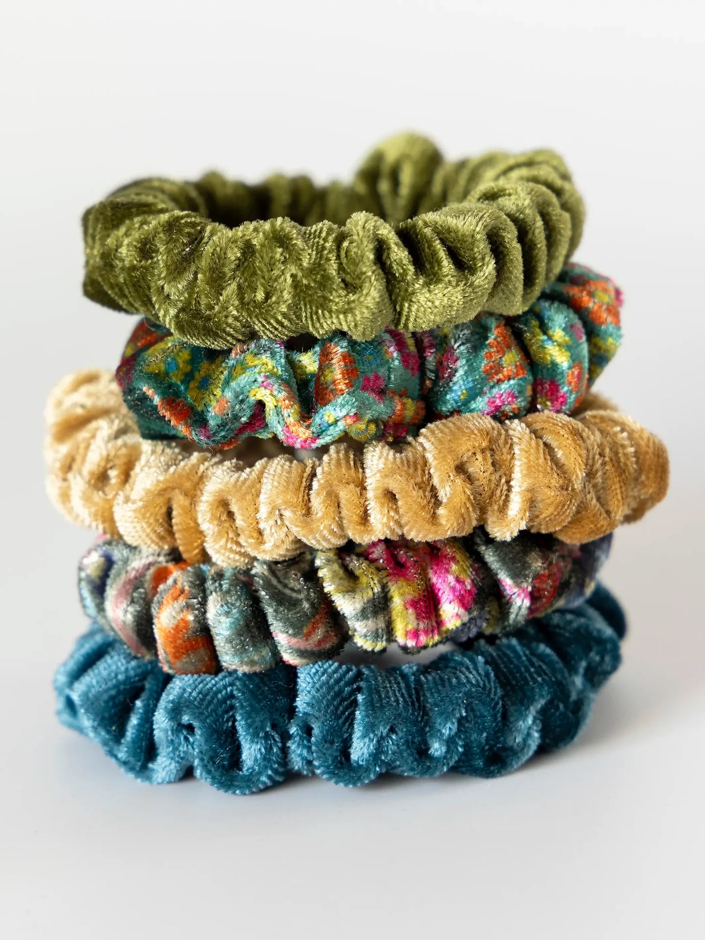 Natural Life Velvet Scrunchies, Set of 5 - Olive - Lace and Grace Boutique