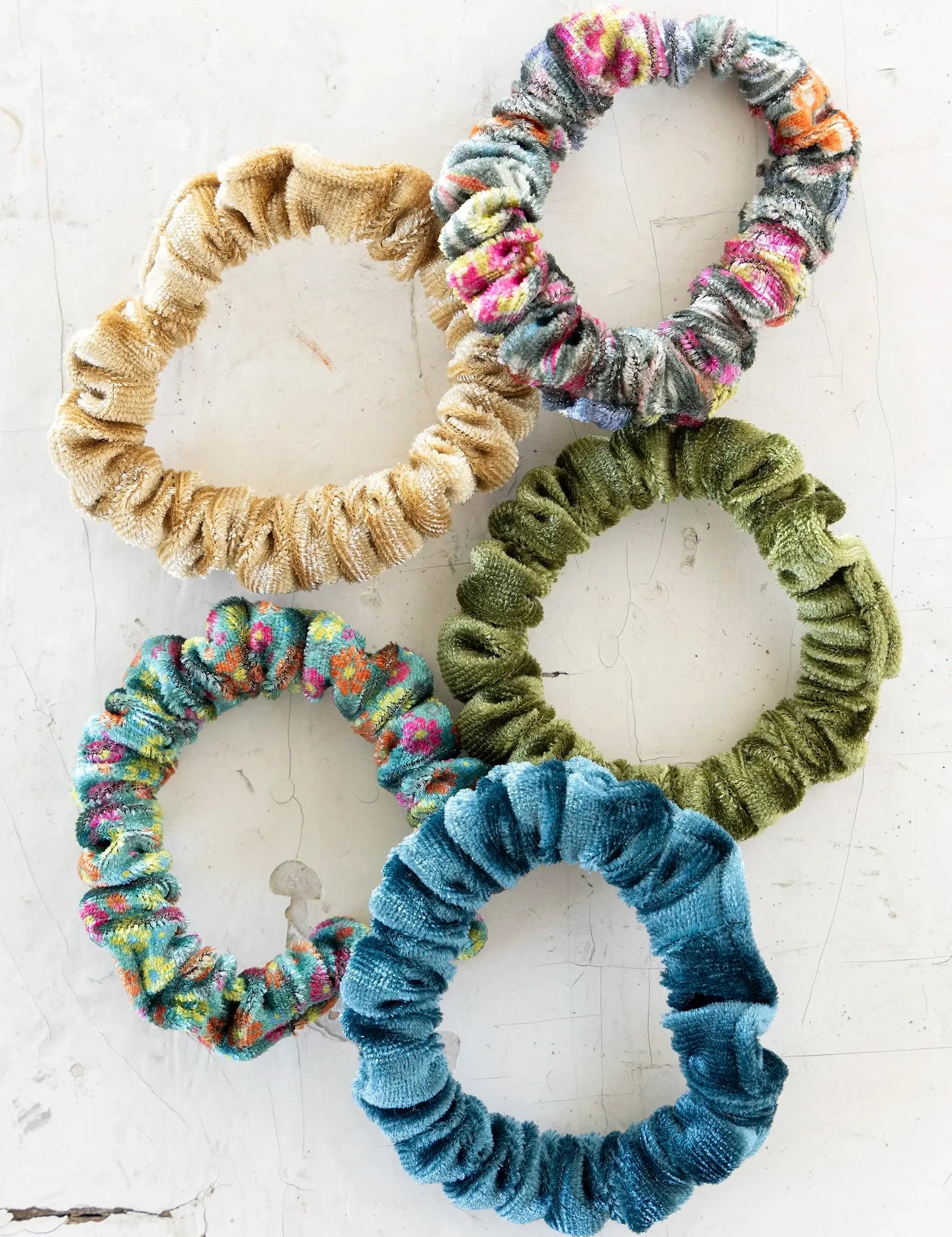 Natural Life Velvet Scrunchies, Set of 5 - Olive - Lace and Grace Boutique