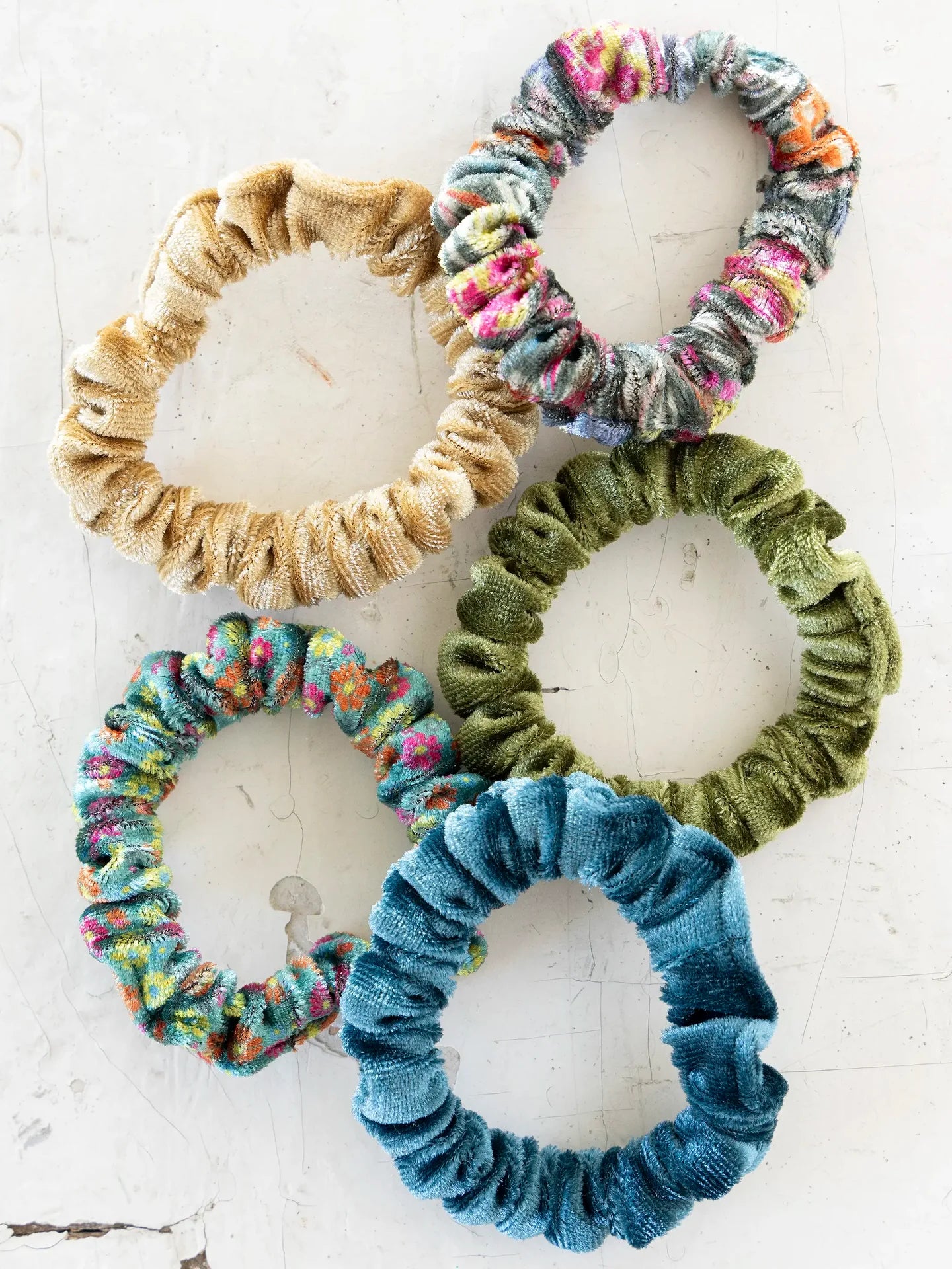 Natural Life Velvet Scrunchies, Set of 5 - Olive - Lace and Grace Boutique