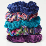 Natural Life Velvet Scrunchies, Set of 5 - Blue - Lace and Grace Boutique