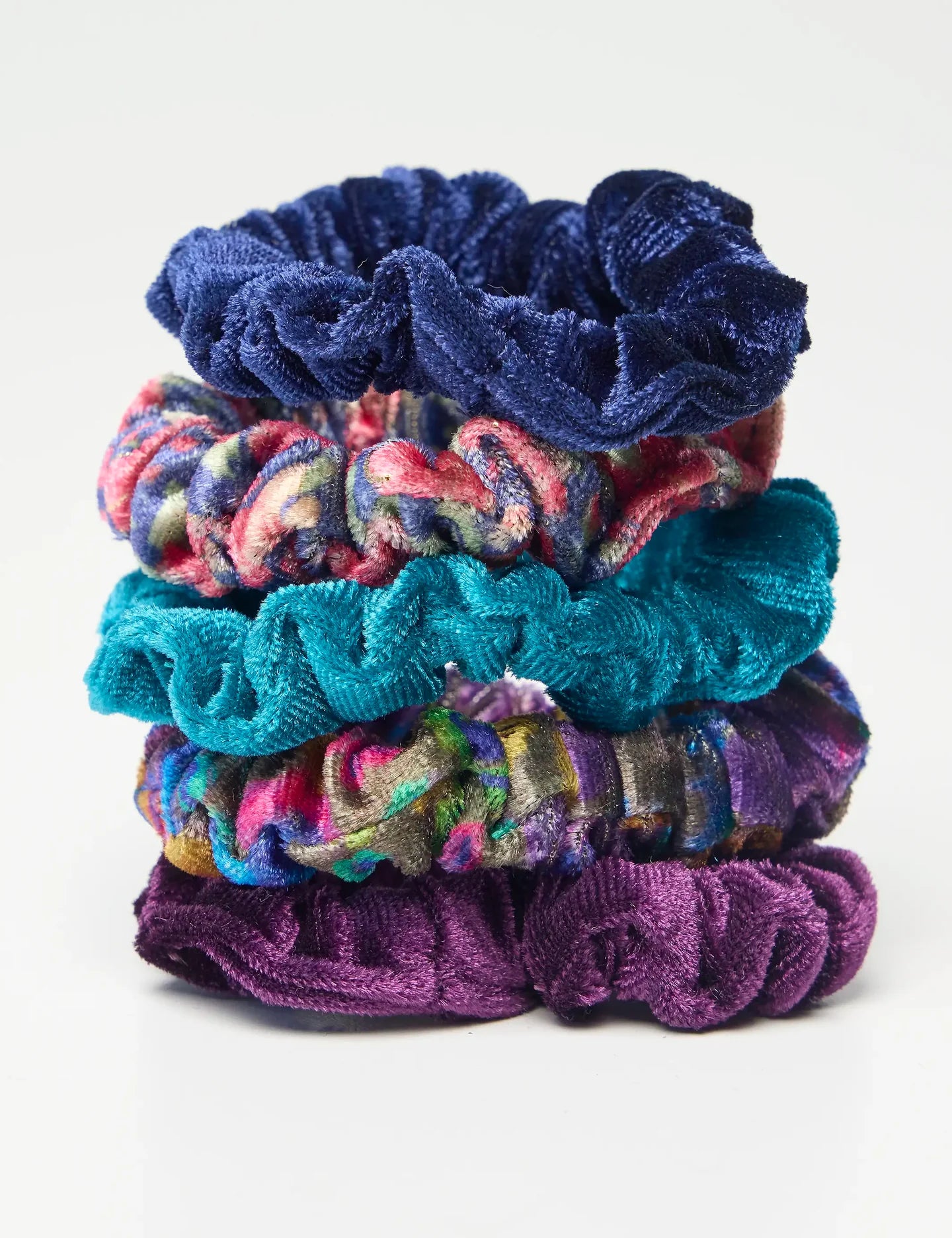 Natural Life Velvet Scrunchies, Set of 5 - Blue - Lace and Grace Boutique