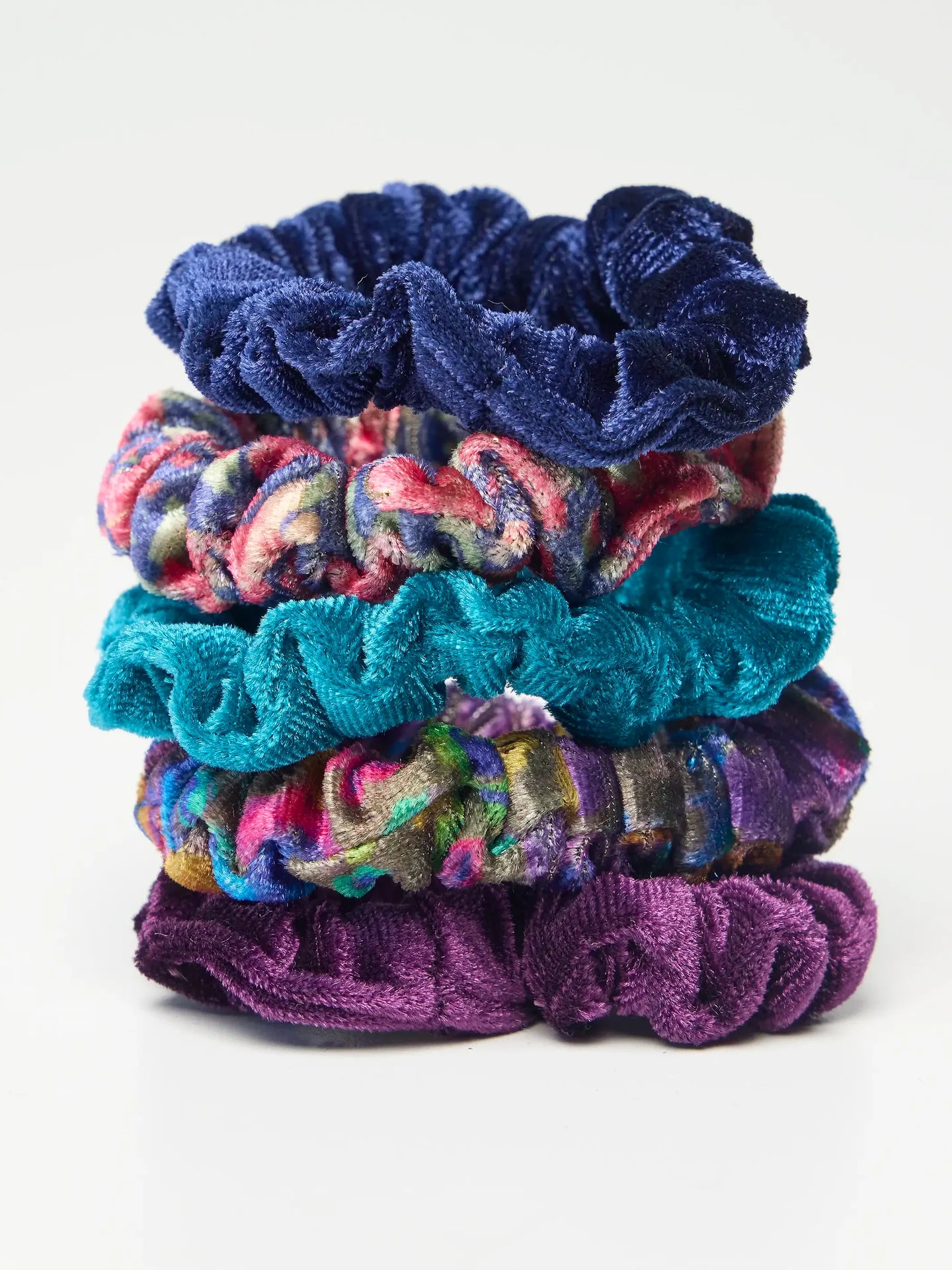 Natural Life Velvet Scrunchies, Set of 5 - Blue - Lace and Grace Boutique