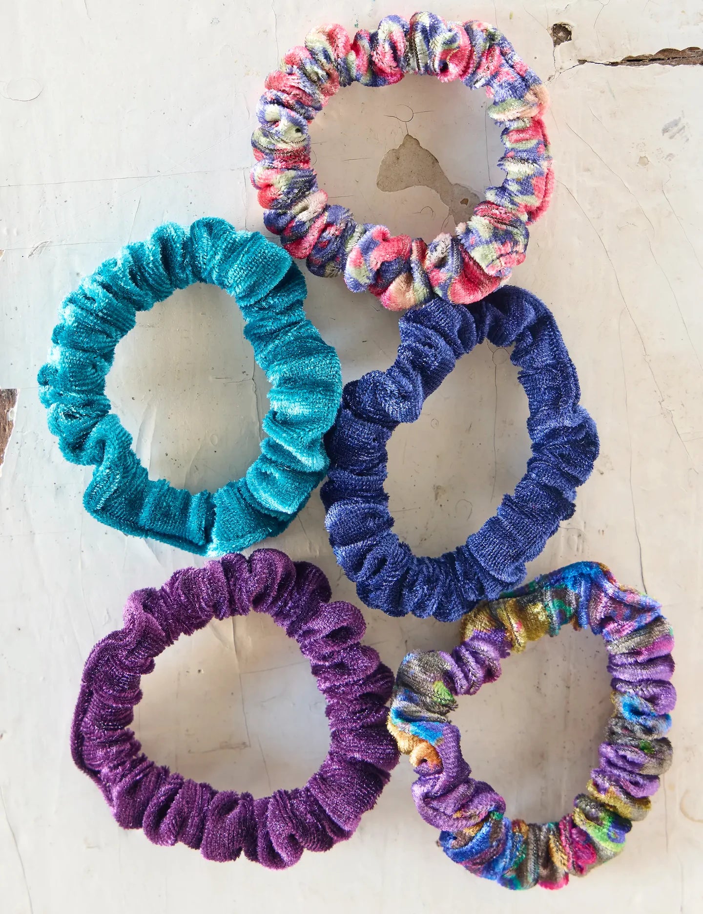 Natural Life Velvet Scrunchies, Set of 5 - Blue - Lace and Grace Boutique