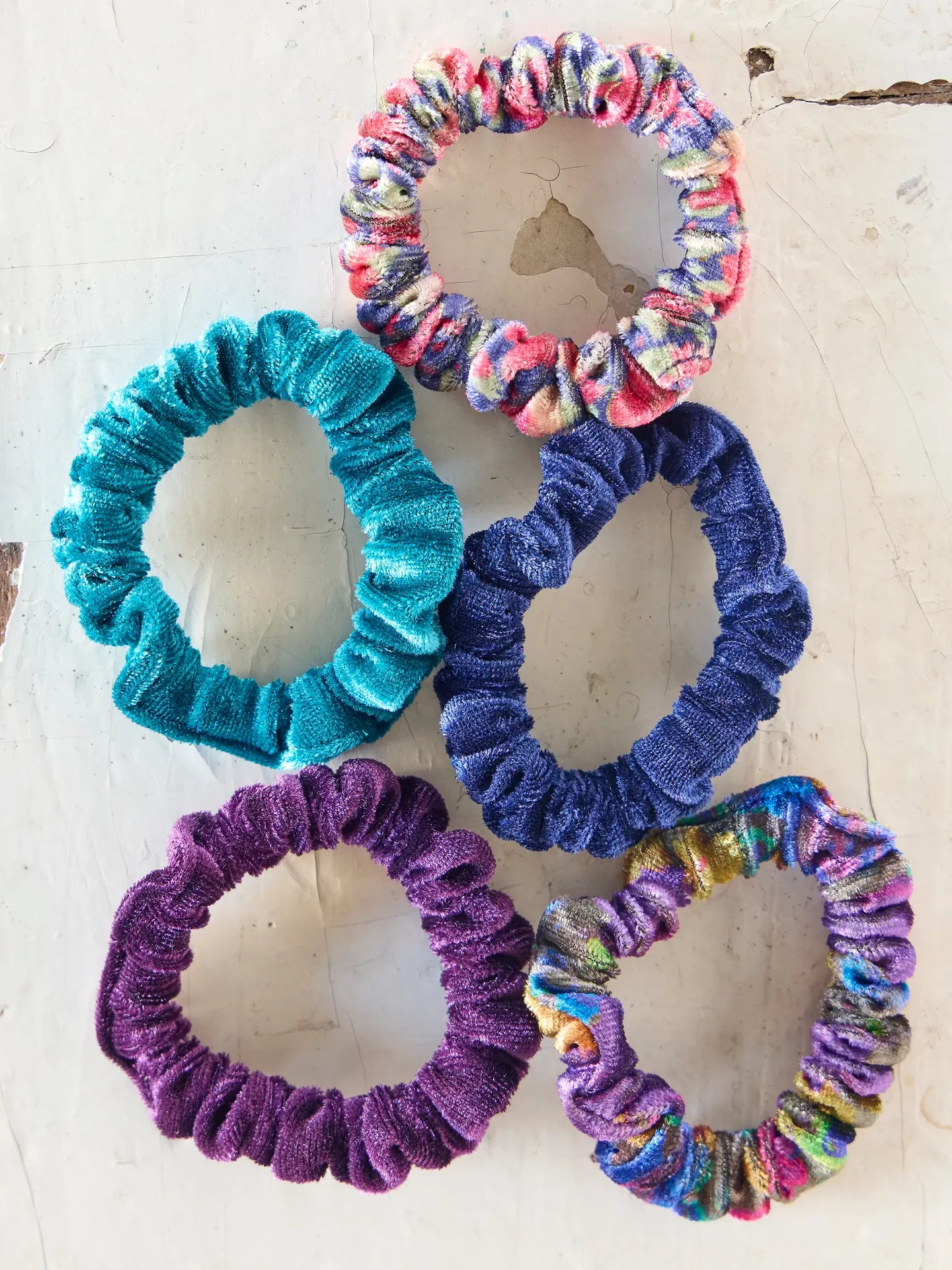 Natural Life Velvet Scrunchies, Set of 5 - Blue - Lace and Grace Boutique