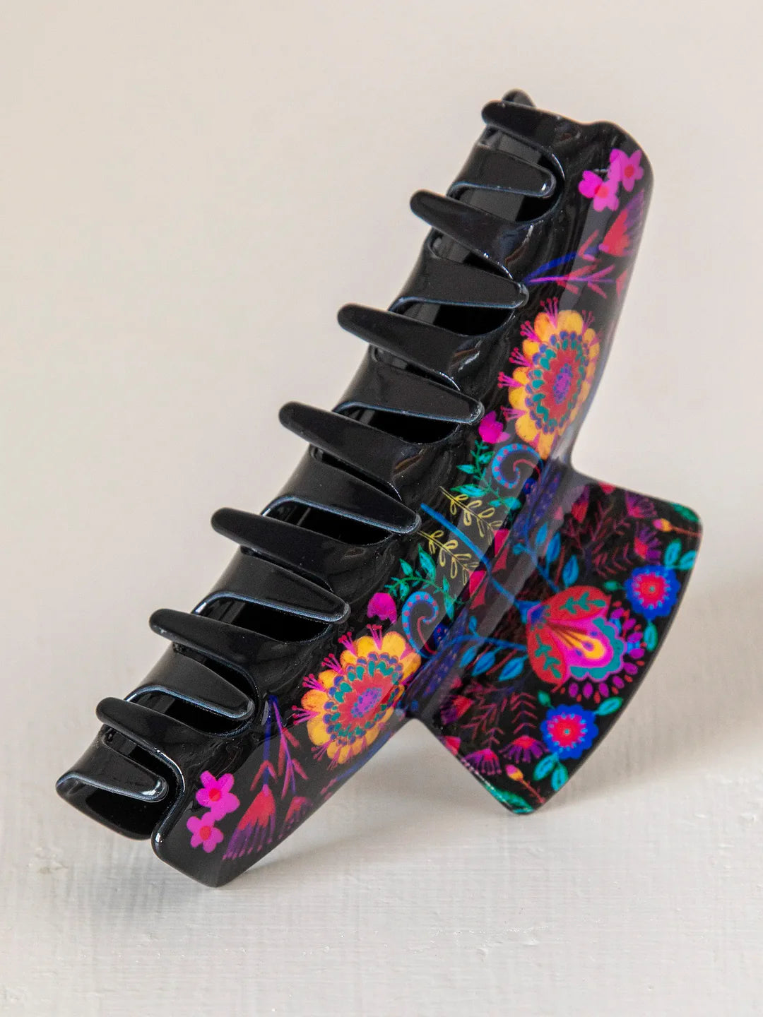 Natural Life Everyday Claw Clip - Black Folk Flower - Lace and Grace Boutique