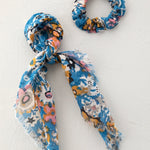 Natural Life Bandana & Scrunchie - Blue Tan Floral - Lace and Grace Boutique