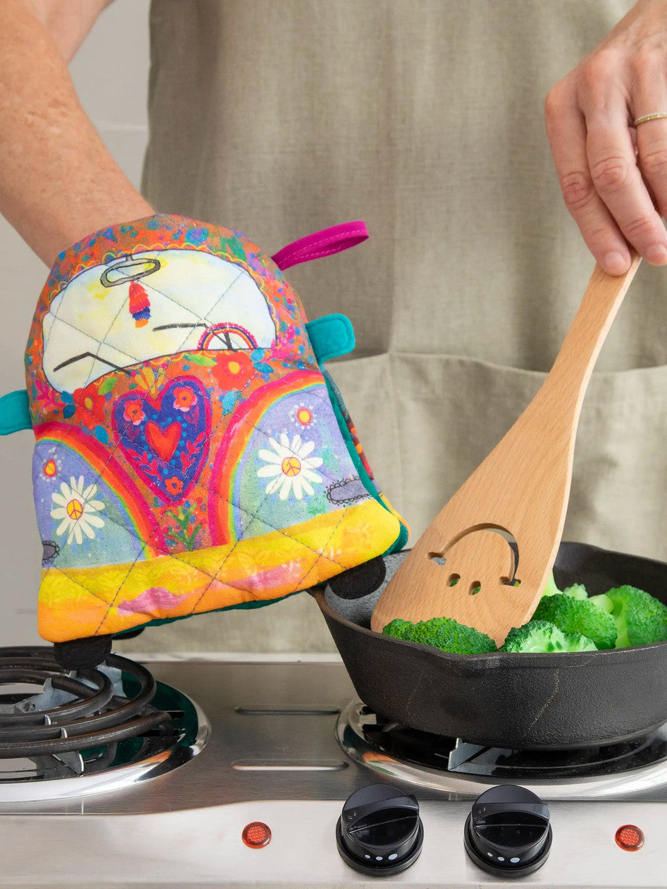 Natural Life Oven Mitt & Wood Spoon Set - Van - Lace and Grace Boutique