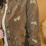 Floral Embroidered Corduroy Button Down Jacket - Brown - Lace and Grace Boutique