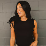 Ruffle Ribbed Sweater Tank Top - Black - Lace and Grace Boutique