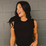 Ruffle Ribbed Sweater Tank Top - Black - Lace and Grace Boutique