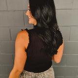 Ruffle Ribbed Sweater Tank Top - Black - Lace and Grace Boutique