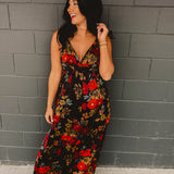 Midnight Floral Strappy Maxi Dress - Black