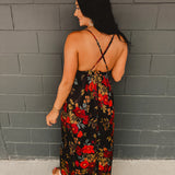 Midnight Floral Strappy Maxi Dress - Black