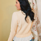 Lace Trimmed Ribbed Sweater Top - Cream - Lace and Grace Boutique
