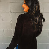 Henley Waffle Knit Long Sleeve Sweater - Black
