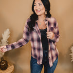 Fringe Hem Acid Washed Flannel - Mauve - Lace and Grace Boutique