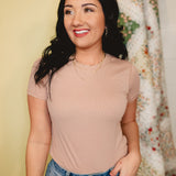 Ribbed Basic Short Sleeve Top - Ginger - Lace and Grace Boutique