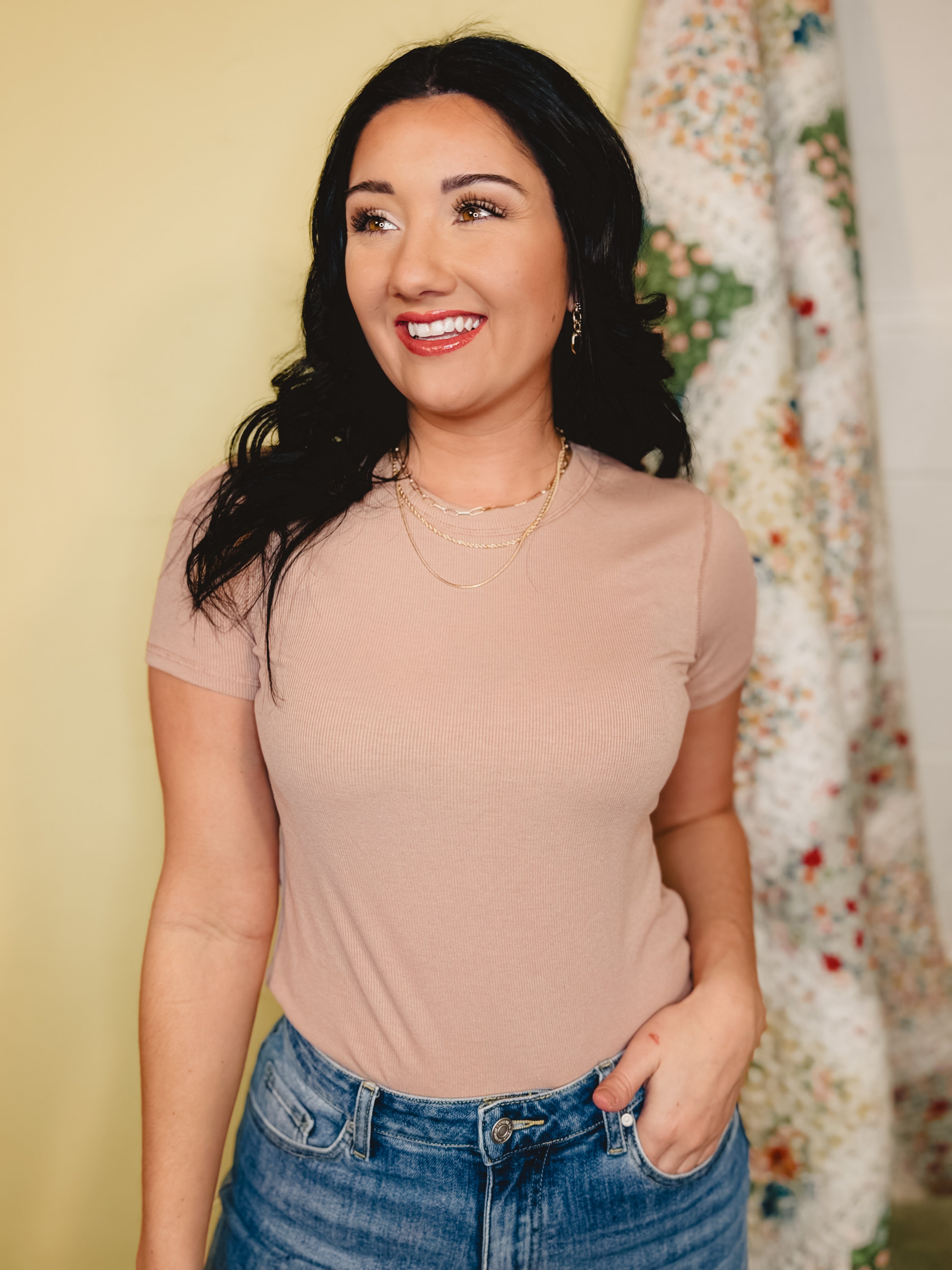 Ribbed Basic Short Sleeve Top - Ginger - Lace and Grace Boutique