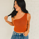 Crochet Knit One Shoulder Crop Top - Rust