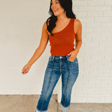 Front Seam High Rise-Ankle Wide Cuffed Jeans - Dark Denim