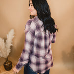 Fringe Hem Acid Washed Flannel - Mauve - Lace and Grace Boutique