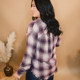 Fringe Hem Acid Washed Flannel - Mauve - Lace and Grace Boutique