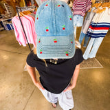 Cherry Embroidered Denim Baseball Cap