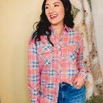 Collared Button Up Boyfriend Flannel Shirt - Coral - Lace and Grace Boutique