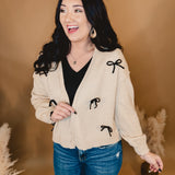 Bow Patch Cardigan - Latte