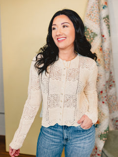 Multi-Crochet Button-Up Sweater - Natural - Lace and Grace Boutique