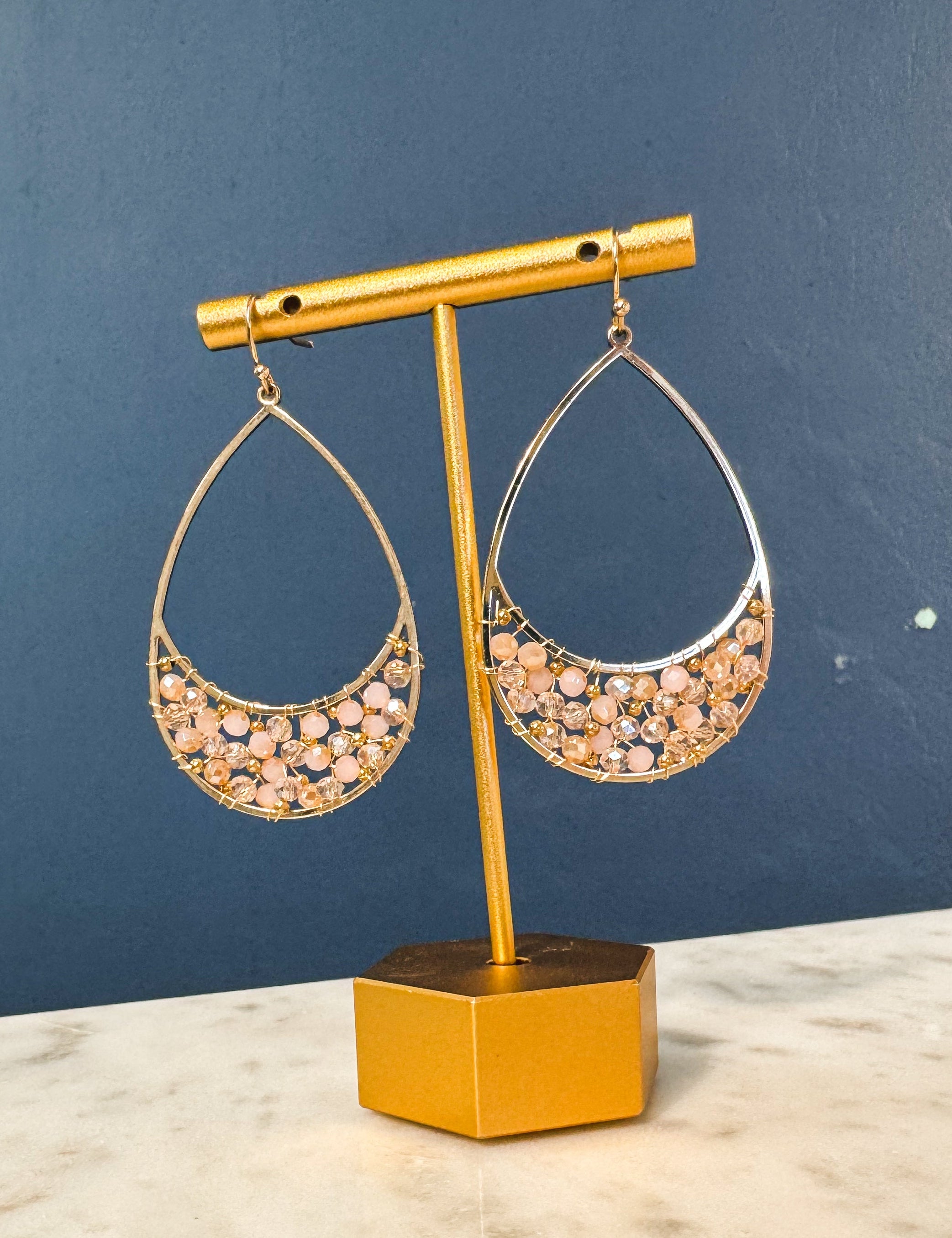 Teardrop Gold Bead Earrings - Lace and Grace Boutique