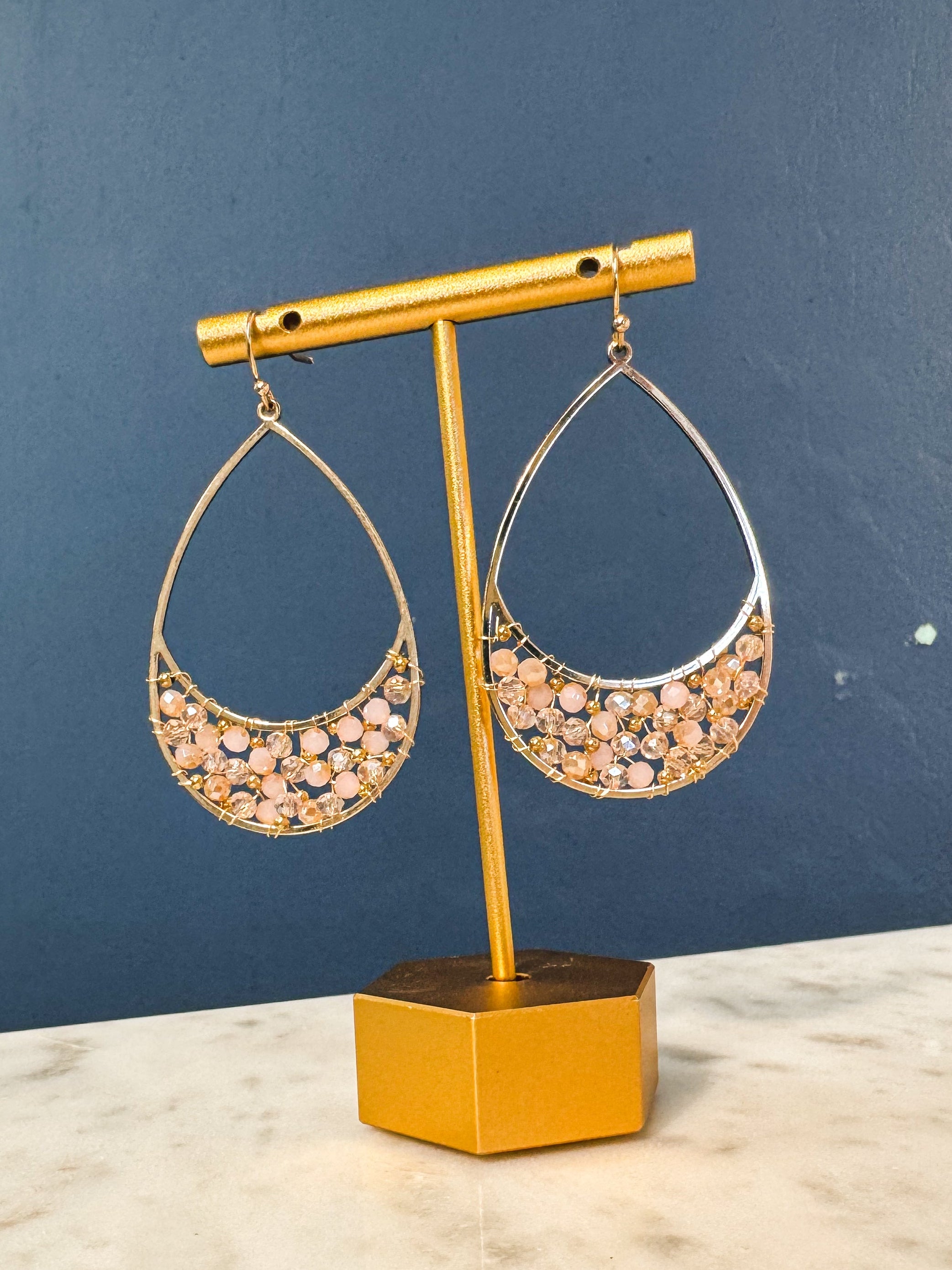 Teardrop Gold Bead Earrings - Lace and Grace Boutique