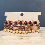 Beaded Stretch Bracelets, Set of 4 - Purple/Gold - Lace and Grace Boutique