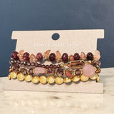 Beaded Stretch Bracelets, Set of 4 - Purple/Gold - Lace and Grace Boutique
