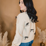 Bow Patch Cardigan - Latte