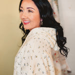 Floral French Terry Hoodie - Cream/Blue - Lace and Grace Boutique