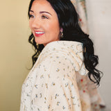 Floral French Terry Hoodie - Cream/Blue - Lace and Grace Boutique