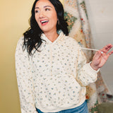 Floral French Terry Hoodie - Cream/Blue - Lace and Grace Boutique