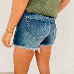 Raw Frayed Hem Distressed Denim Shorts - Dark - Lace and Grace Boutique