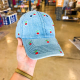 Cherry Embroidered Denim Baseball Cap