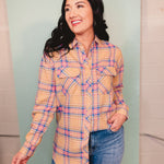 Collared Button Up Boyfriend Flannel Shirt - Taupe - Lace and Grace Boutique