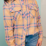 Collared Button Up Boyfriend Flannel Shirt - Taupe - Lace and Grace Boutique