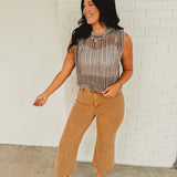 High Waisted Frayed Hem Cropped Straight Pants - Deep Camel
